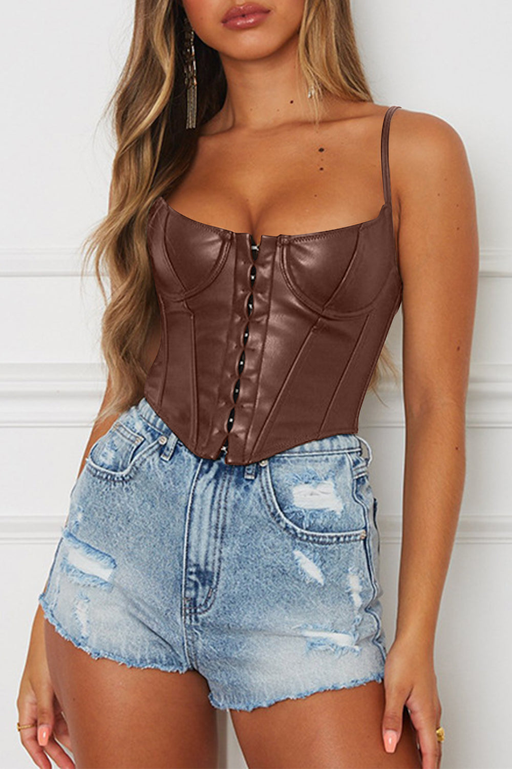 Just BE. Faux Leather Scoop Neck  Cami